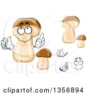 Poster, Art Print Of Cartoon Face Hands And King Bolete Mushrooms