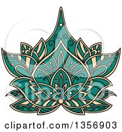 Clipart Of A Turquoise And Beige Henna Lotus Flower Royalty Free Vector Illustration