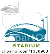 Clipart Of Gray And Teal Sports Stadium Arena Buildings With Text Royalty Free Vector Illustration