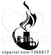 Clipart Of Black And White Silhouetted Natural Gas And Flame Factory Royalty Free Vector Illustration