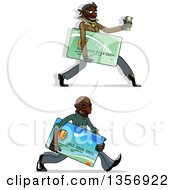 Clipart Of Black Male Hacker Identity Thieves Carrying Credit Cards And Cash Royalty Free Vector Illustration
