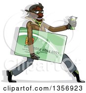 Black Male Hacker Identity Thief Carrying A Credit Card And Cash
