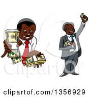 Poster, Art Print Of Cartoon Rich Black Businessmen Holding Cash Bundles