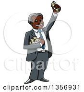 Poster, Art Print Of Cartoon Rich Black Businessman Holding Up A Cash Bundle
