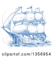 Sketched Blue Sailing Tall Ship