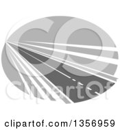 Clipart Of A Grayscale Two Lane Straightaway Highway Road In An Oval Royalty Free Vector Illustration