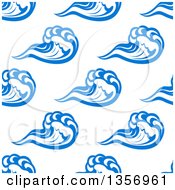 Poster, Art Print Of Seamless Background Design Pattern Of Blue And White Ocean Waves