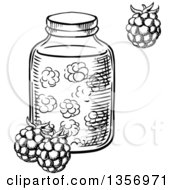 Poster, Art Print Of Black And White Sketched Jar Of Raspberry Jam
