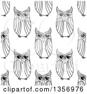 Clipart Of A Seamless Background Pattern Of Black And White Sketched Owls Royalty Free Vector Illustration