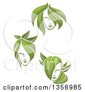 Poster, Art Print Of Female Faces With Green Leaf Hair