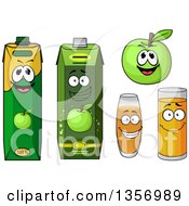 Happy Green Apple And Juice Cartons And Glasses