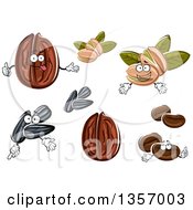 Clipart Of Cartoon Walnuts Pistachios Coffee Beans And Black Sunflower Seeds Royalty Free Vector Illustration by Vector Tradition SM