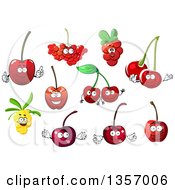 Poster, Art Print Of Cherry Rowanberry Cowberry And Sea Buckthorn Fruit Characters