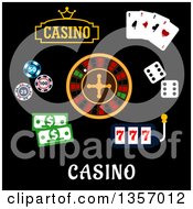 Poster, Art Print Of Flat Design Casino Items Over Text