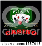 Poster, Art Print Of Poker Design Of Playing Cards And Chips Over Text On Green And Black