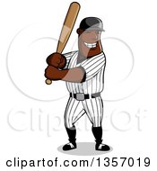 Poster, Art Print Of Cartoon Happy Grinning Black Male Baseball Player Batting