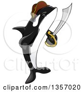 Poster, Art Print Of Cartoon Orca Killer Whale Pirate Holding A Sword