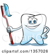 Poster, Art Print Of Cartoon Tooth Character Standing Proudly With A Toothbrush And Paste
