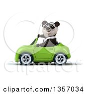 Clipart Of A 3d Bespectacled Business Panda Giving A Thumb Down And Driving A Green Convertible Car On A White Background Royalty Free Illustration by Julos