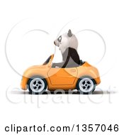 Clipart Of A 3d Panda Driving An Orange Convertible Car On A White Background Royalty Free Illustration