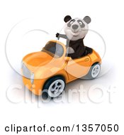 Clipart Of A 3d Panda Giving A Thumb Down And Driving An Orange Convertible Car On A White Background Royalty Free Illustration