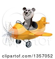 Clipart Of A 3d Panda Aviator Pilot Flying A Yellow Airplane On A White Background Royalty Free Illustration