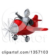 Clipart Of A 3d Armored Chevallier Knight Aviator Pilot Giving A Thumb Up And Flying A Red Airplane On A White Background Royalty Free Illustration