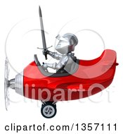 Clipart Of A 3d Armored Chevallier Knight Aviator Pilot Flying A Red Airplane On A White Background Royalty Free Illustration