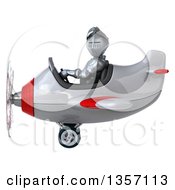Clipart Of A 3d Armored Chevallier Knight Aviator Pilot Flying A White And Red Airplane On A White Background Royalty Free Illustration