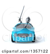 Clipart Of A 3d Armored Chevallier Knight Driving A Blue Convertible Car On A White Background Royalty Free Illustration