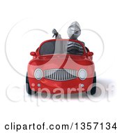 Clipart Of A 3d Armored Chevallier Knight Giving A Thumb Down And Driving A Red Convertible Car On A White Background Royalty Free Illustration