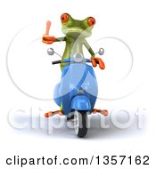 Clipart Of A 3d Green Springer Frog Giving A Thumb Up And Riding A Blue Scooter On A White Background Royalty Free Illustration