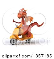 Clipart Of A 3d Red Dragon Giving A Thumb Up And Riding A Yellow Scooter On A White Background Royalty Free Illustration by Julos