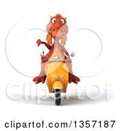 Clipart Of A 3d Red Dragon Giving A Thumb Down And Riding A Yellow Scooter On A White Background Royalty Free Illustration by Julos