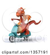 Clipart Of A 3d Red Dragon Giving A Thumb Down And Riding A Turquoise Scooter On A White Background Royalty Free Illustration by Julos