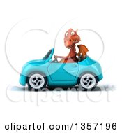 Clipart Of A 3d Red Dragon Driving A Blue Convertible Car On A White Background Royalty Free Illustration by Julos
