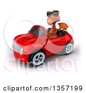 Clipart Of A 3d Red Dragon Wearing Sunglasses And Driving A Convertible Car On A White Background Royalty Free Illustration by Julos