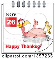Poster, Art Print Of November 26th Happy Thanksgiving Day Calendar With A Naked Turkey Bird Giving A Thumb Up And Sitting In A Roasting Pan