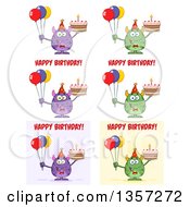 Clipart Of Cartoon Birthday Monsters Royalty Free Vector Illustration