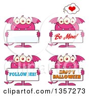Poster, Art Print Of Cartoon Pink Monsters Holding Signs
