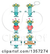Poster, Art Print Of Cartoon Turquoise Monsters Holding Hearts And Signs