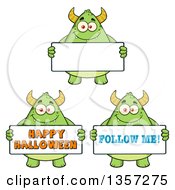 Cartoon Green Monsters Holding Signs