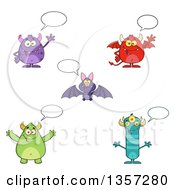 Clipart Of Talking Monsters And A Bat Royalty Free Vector Illustration by Hit Toon