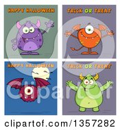 Poster, Art Print Of Cartoon Monsters With Halloween Greetings