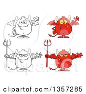 Clipart Of Cartoon Red And Lineart Devils Royalty Free Vector Illustration