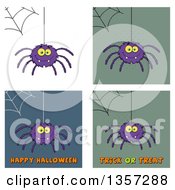 Poster, Art Print Of Cartoon Spiders With Webs And Halloween Greetings