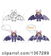 Poster, Art Print Of Cartoon Purple And Lineart Vampire Bats