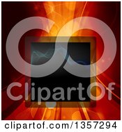 Clipart Of A Dark Square With Waves Over A Red And Orange Curve And Flare Background Royalty Free Vector Illustration