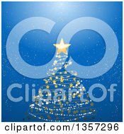 Poster, Art Print Of Scribble Snow And Star Christmas Tree Over A Blue Glowing Background