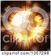 Poster, Art Print Of 3d Golden Sparkly Disco Ball Earth Globe Over A Light Burst